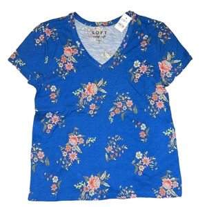 NWT LOFT Royal Blue Floral Vintage Soft V-Neck Tee - SIZE S